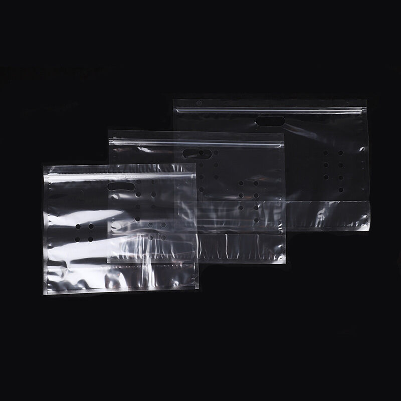 Túi nhựa thực phẩm thiết kế tùy chỉnh chống sương mù, trong suốt, đựng rau củ quả tươi, có khóa kéo và tay cầm